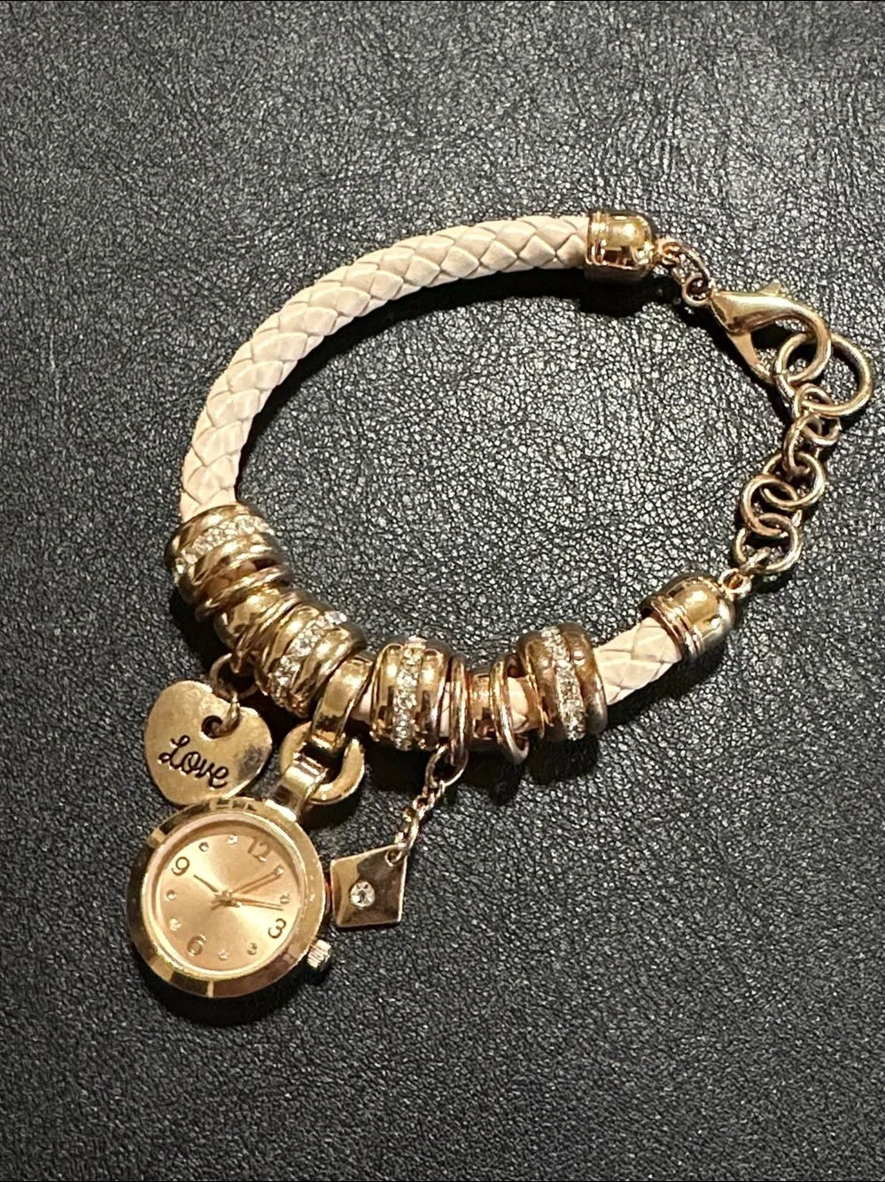 Accutime Watch Co Rose Gold Charm Bracelet Watch